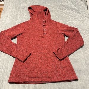 Columbia Knit Hooded Sweatshirt, Hoodie, Red, Black, Button Accent, Size S